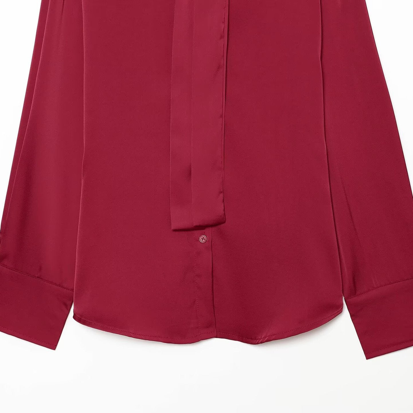 Women's Silk-like Blouse with Tie, Oversized Cut and Concealed Button Placket Chichicherry