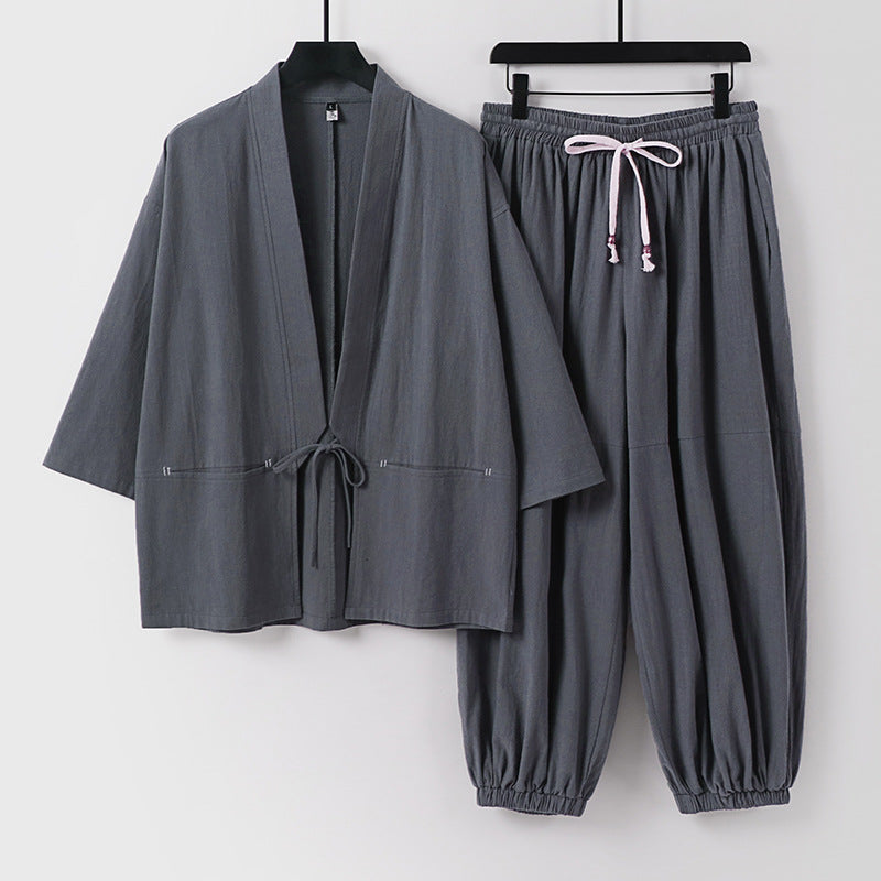 Unisex Lockeres Kimono Loungewear Set made of breathable cotton blend with drawstring waist and gathered ankles Chichicherry