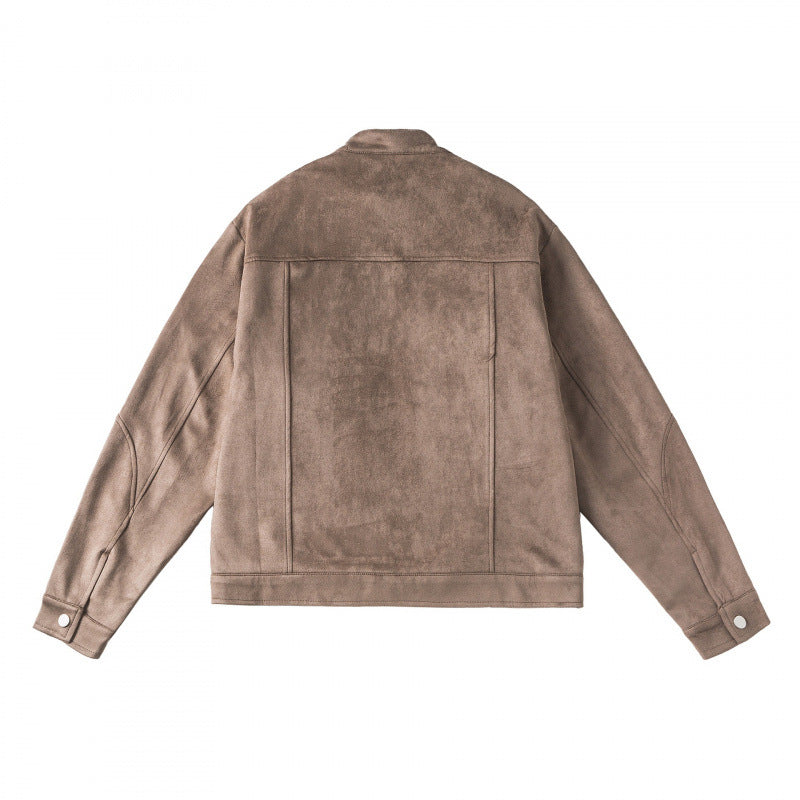 Unisex Short-cut boxy velour blouson jacket with stand-up collar and chest zippers Chichicherry