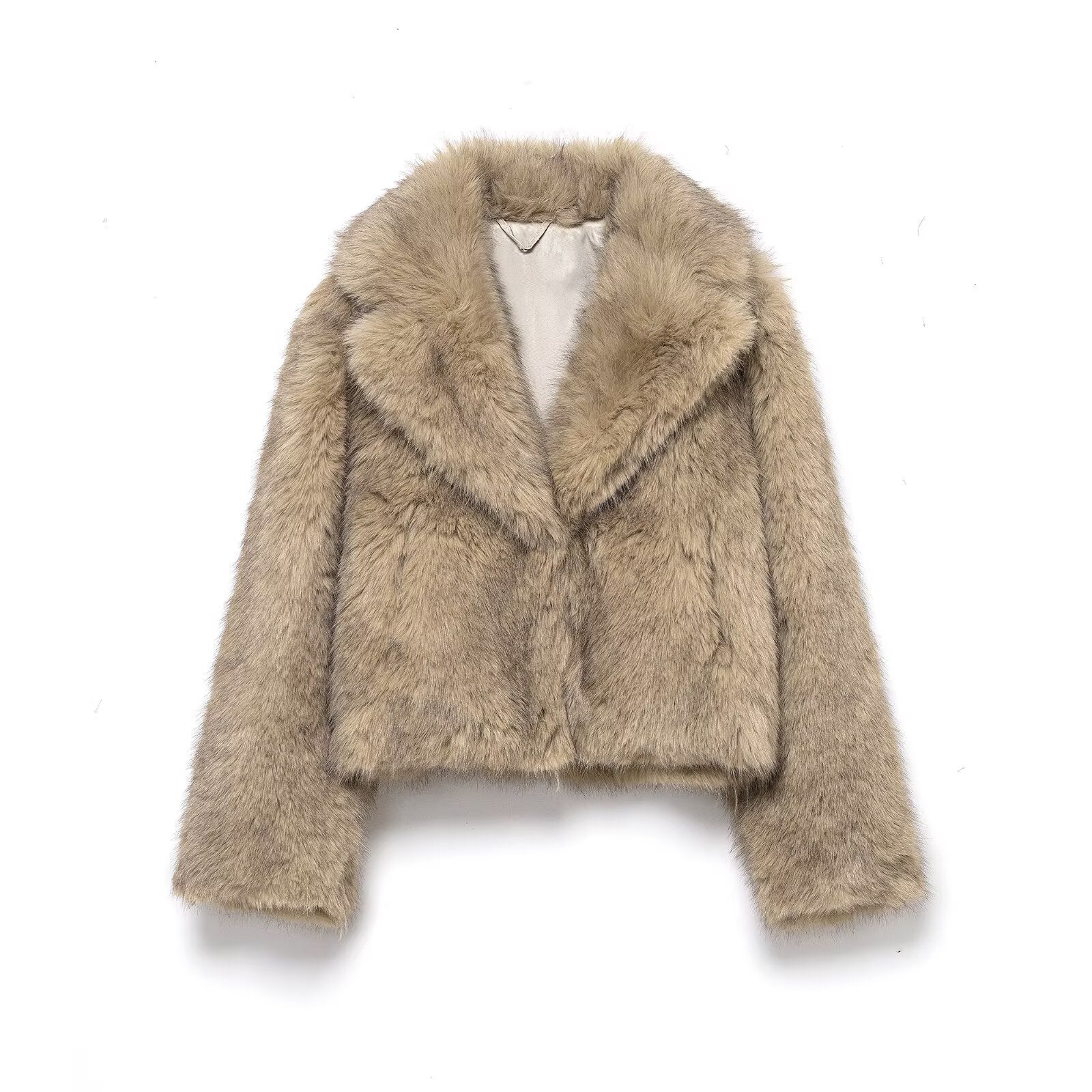 Women Short Cut Faux Fur Coat with Wide Lapel Collar Chichicherry