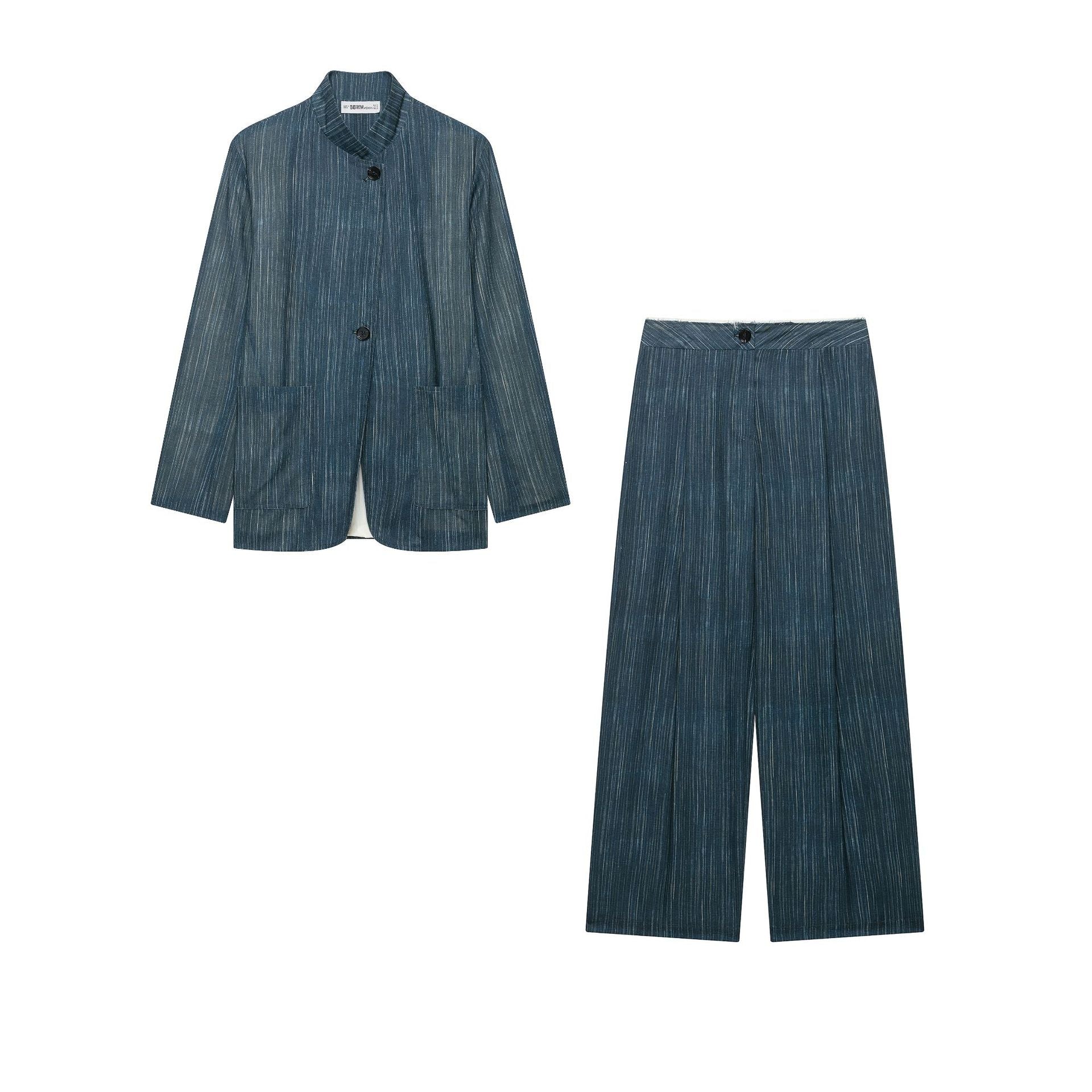 Women's Wide High Waist Trousers with Pinstripes and Wide Leg Chichicherry