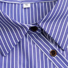 Women's Oversize Striped Blouse with Diagonal Button Placket and Kent Collar Chichicherry
