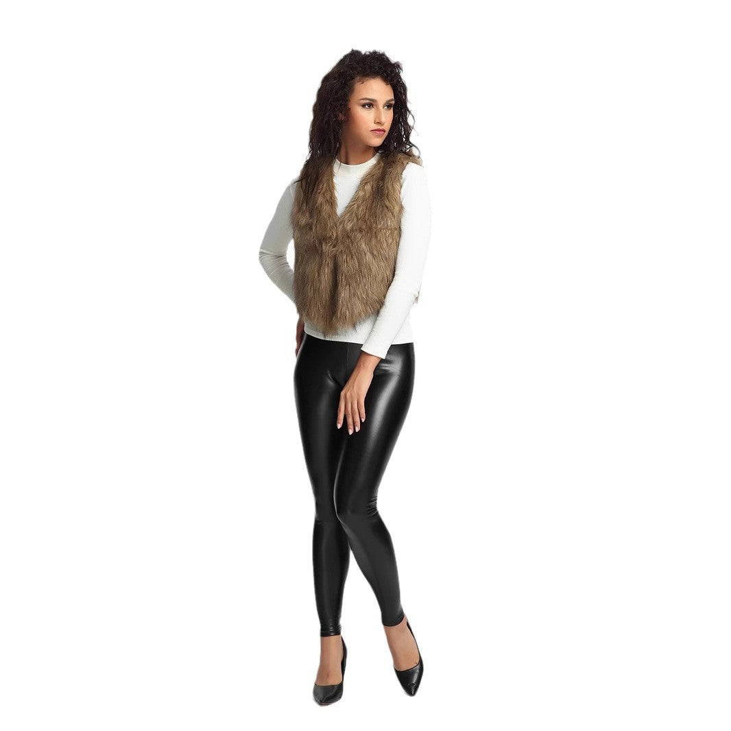 Women's Cropped Faux Fur Vest with Natural Shaggy Texture and V-Neck Chichicherry