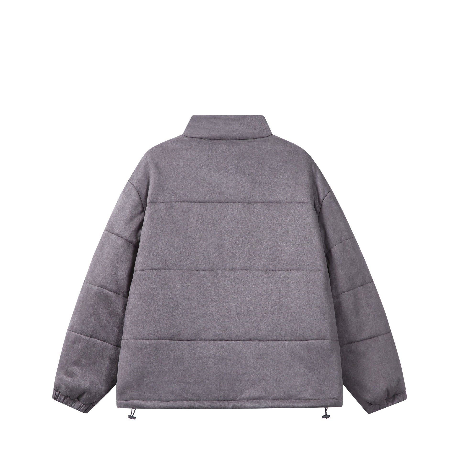 Unisex Boxy quilted jacket in velvet finish with high funnel collar and adjustable hem Chichicherry