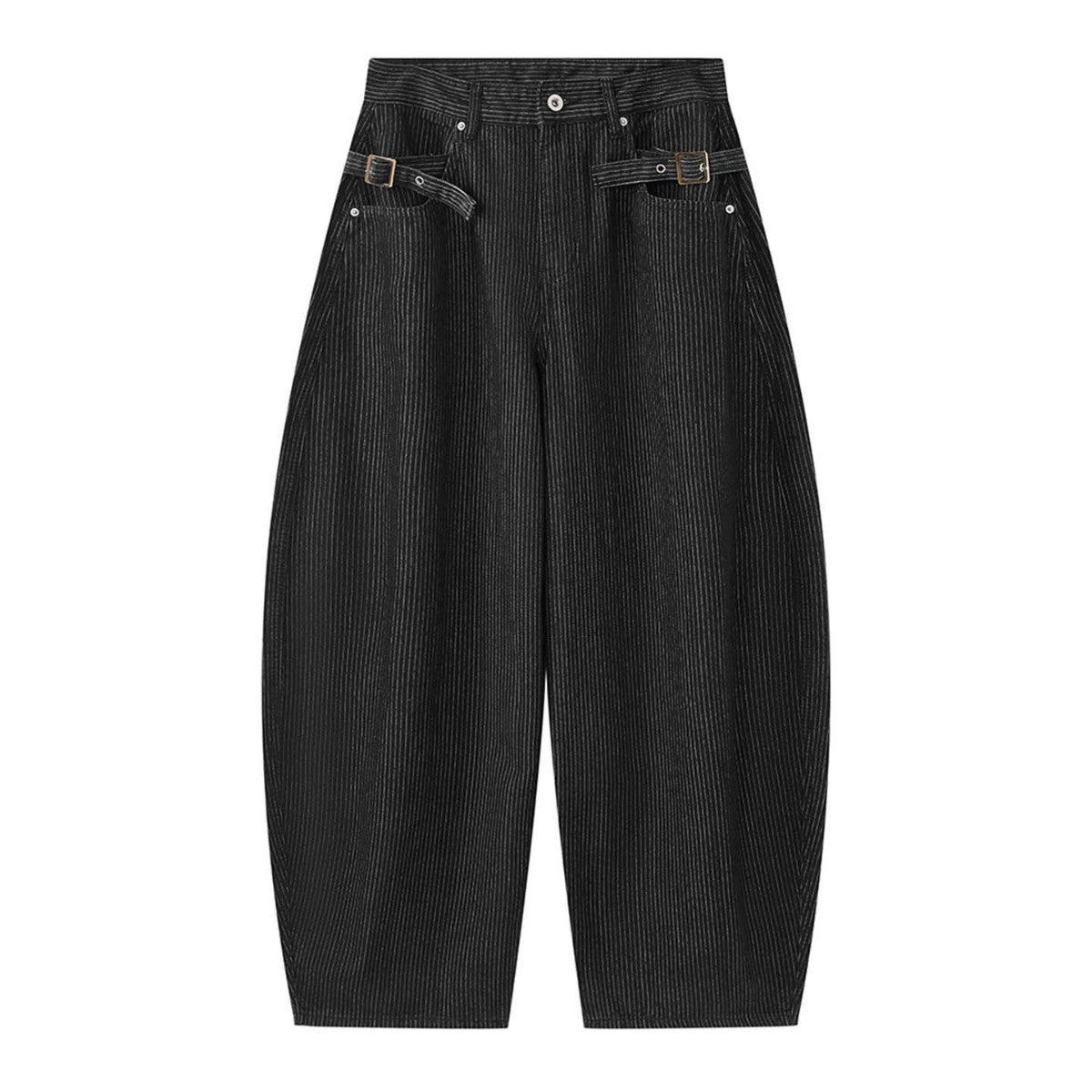 Women's Extra Wide High-Waist Pinstripe Denim Baggy Culotte with Pleats