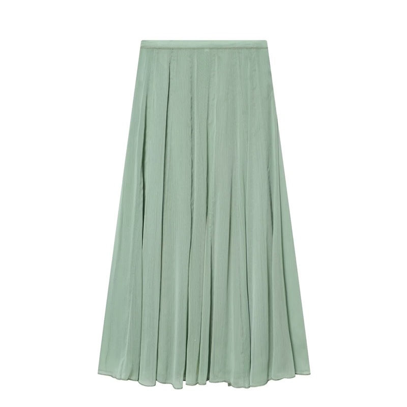 Women's maxi skirt made of pleated chiffon with a high waist and flowing A-line Chichicherry