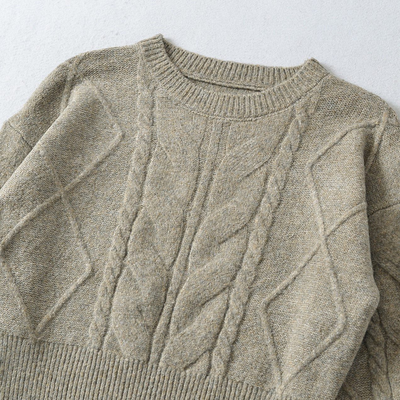 Women's Short Cable Knit Sweater with Fitted Ribbed Cuffs Chichicherry