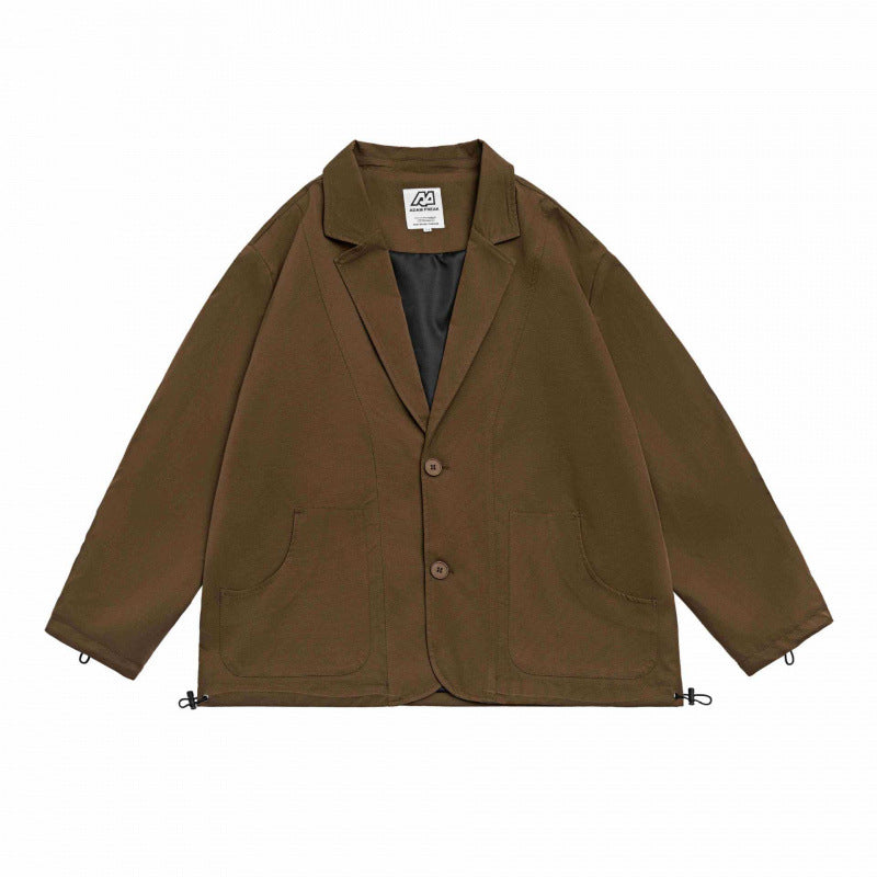 Unisex Oversized Blazer Jacket in Utility Look with Drawstring and Patch Pockets Chichicherry
