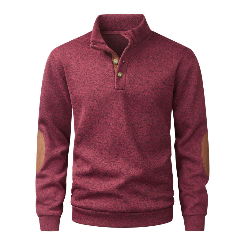 Men's knit sweater with standing collar, button placket & elbow patches Chichicherry