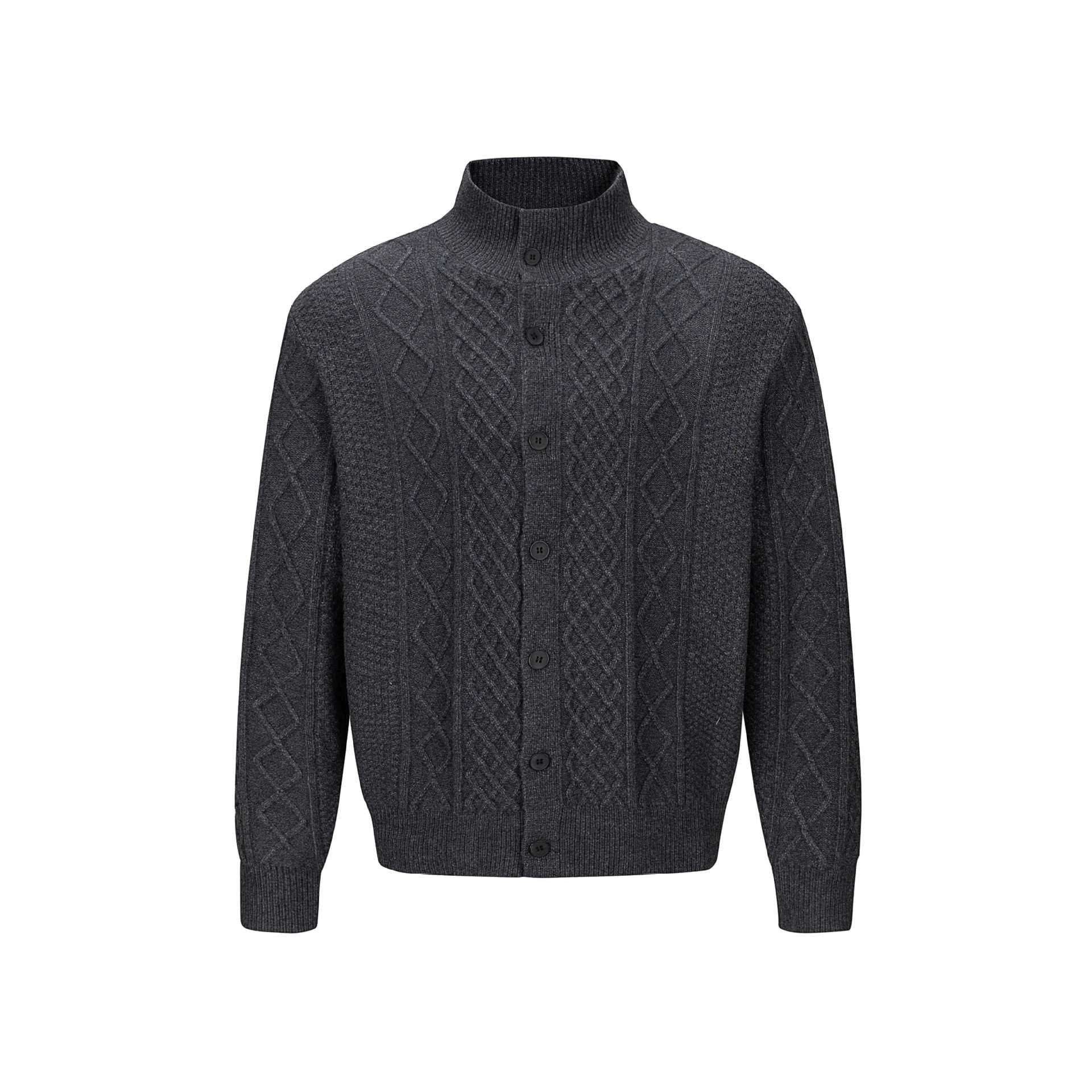 Men's knitted cardigan with cable pattern, standing collar and buttoned front Chichicherry