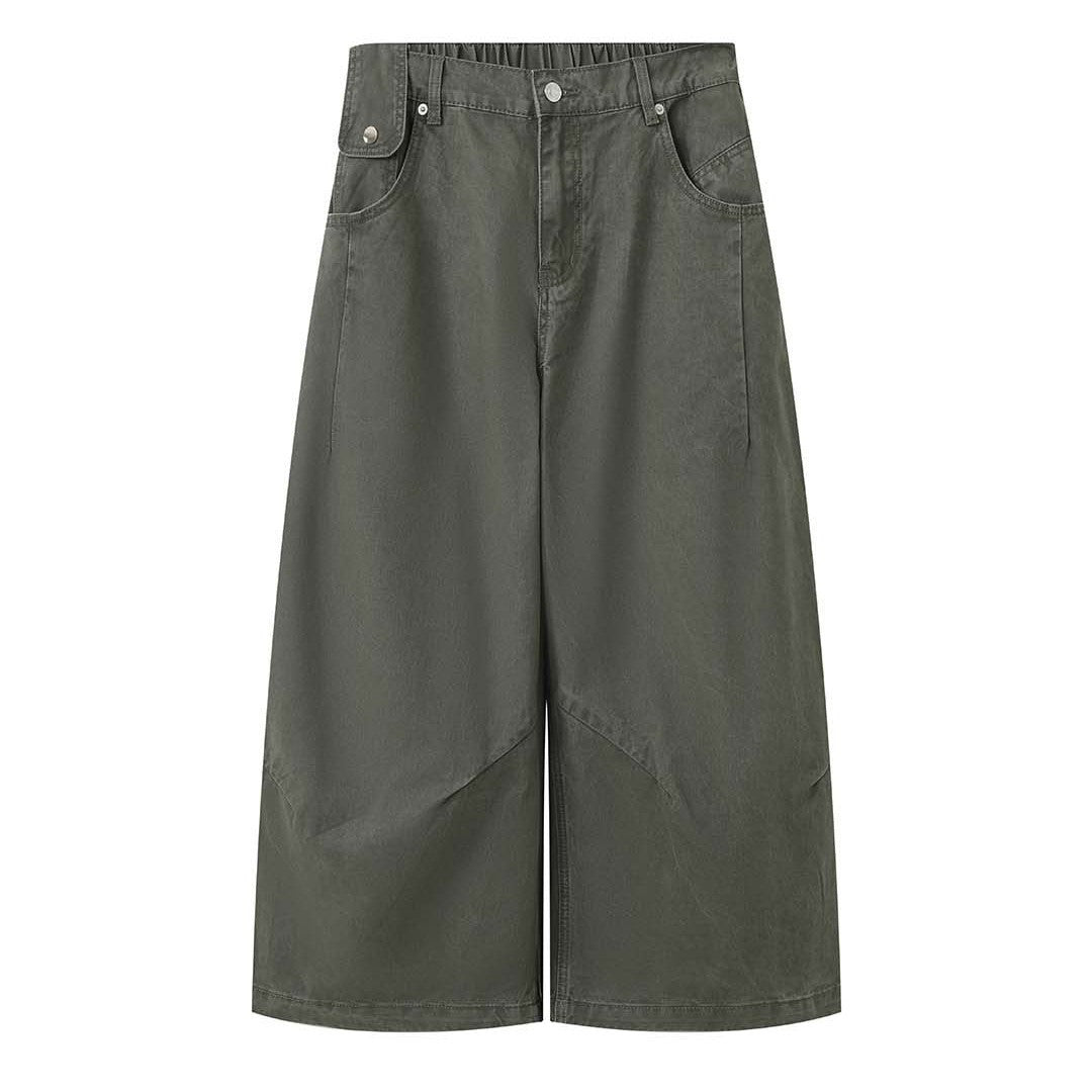 Women's wide high-waisted culotte pants made of cotton twill with large patch pockets Chichicherry