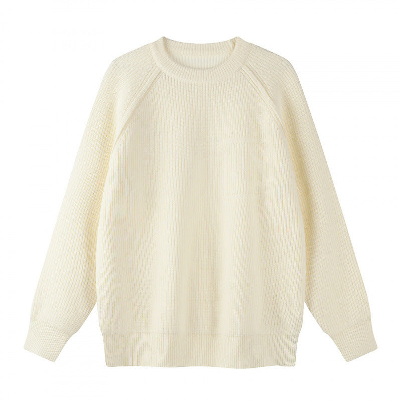 Unisex Oversize Fine Knit Sweater with Round Neck, Raglan Sleeves and Ribbed Cuffs Chichicherry