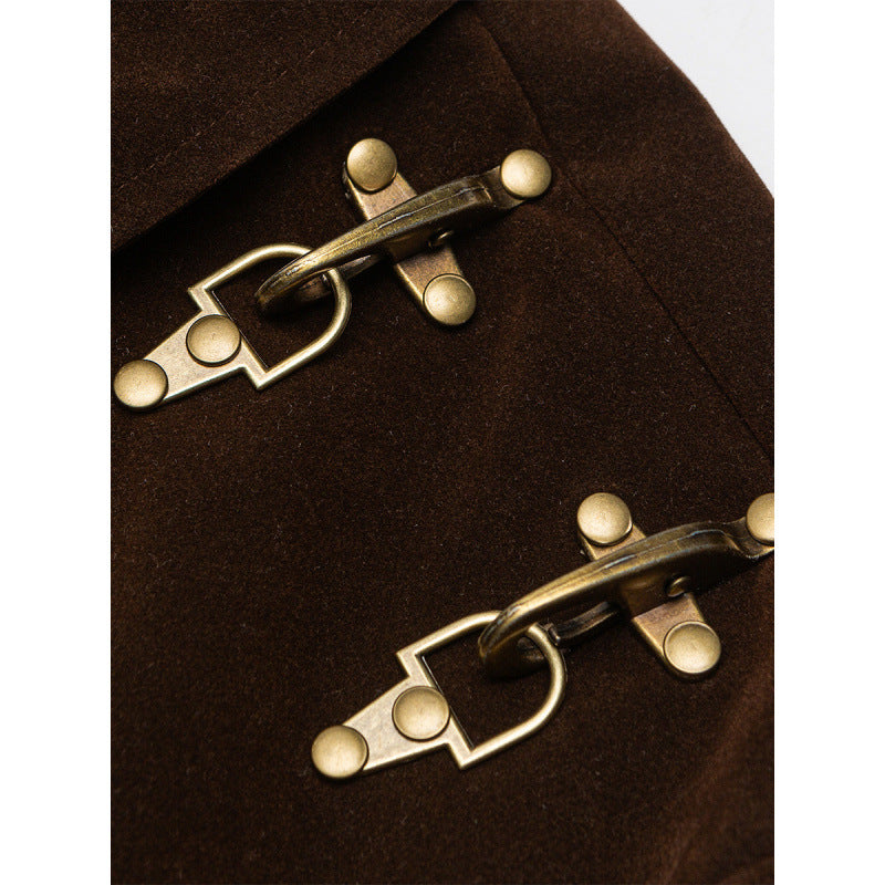 Men's short jacket made of suede look with decorative shoulder buckles and concealed zipper Chichicherry