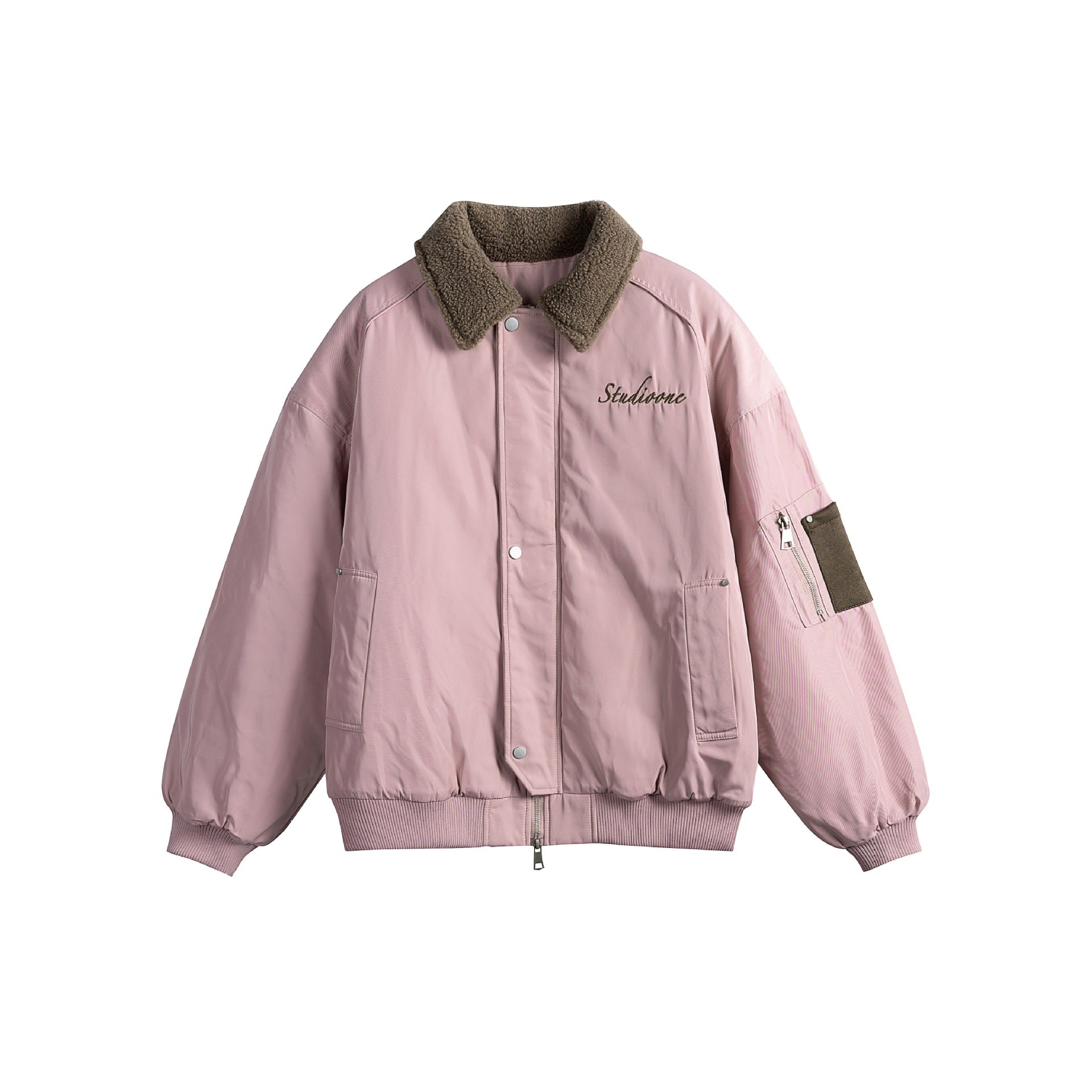 Unisex Padded Bomber Jacket with Teddy Collar and Utility Arm Pocket Chichicherry