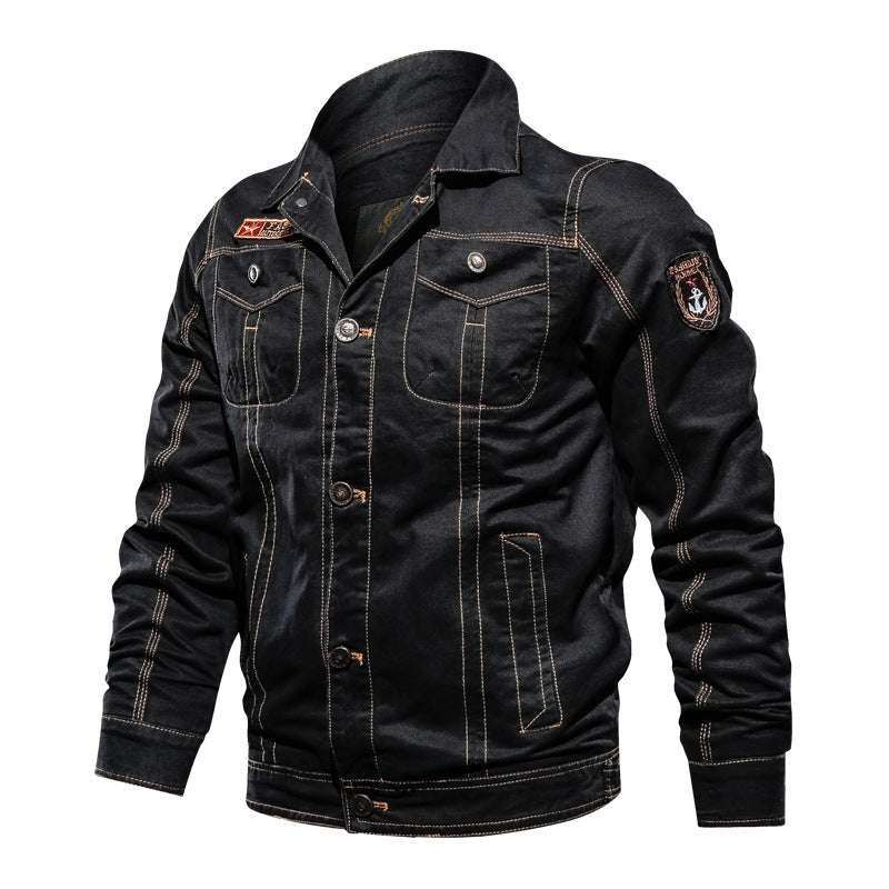Men's military-inspired canvas field jacket with contrasting decorative seams and breast pockets Chichicherry