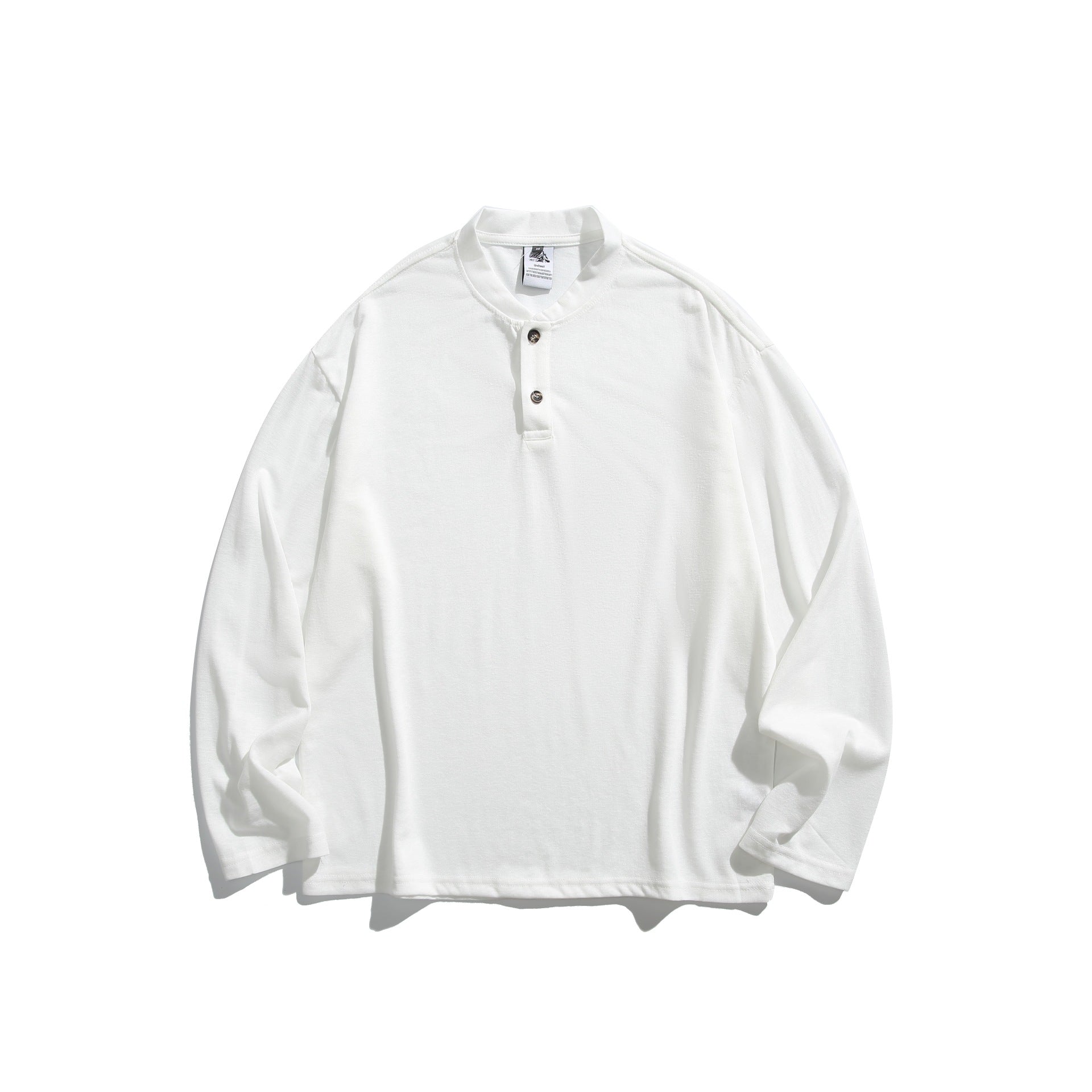 Unisex Long Sleeve Henley Shirt with Short Button Placket and Relaxed Fit Chichicherry
