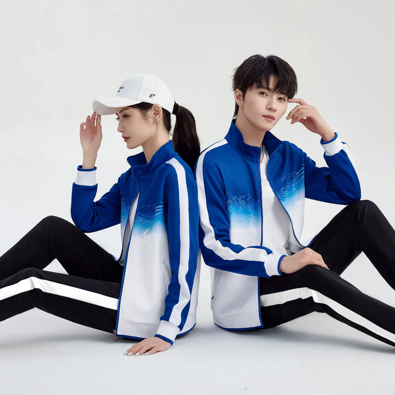 Unisex Breathable Training Set with Gradient Jacket and Contrast Stripes Chichicherry