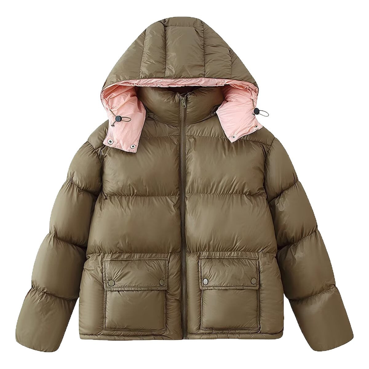 Women's Padded Quilted Jacket with XXL Hood and Flap Pockets Chichicherry