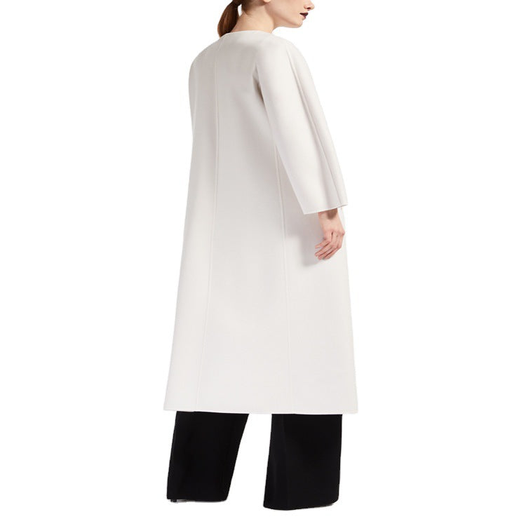Women Oversize Coat with Round Neck and Concealed Button Placket Chichicherry