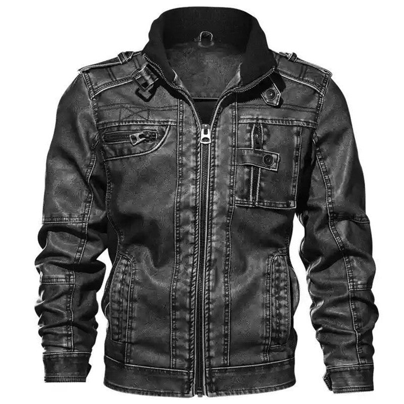 Men's biker jacket in vintage leather look with zipper and chest pockets Chichicherry