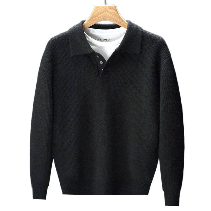 Herren Feinstrick-Polopullover mit halber Knopfleiste und legerer Oversize-Passform Chichicherry