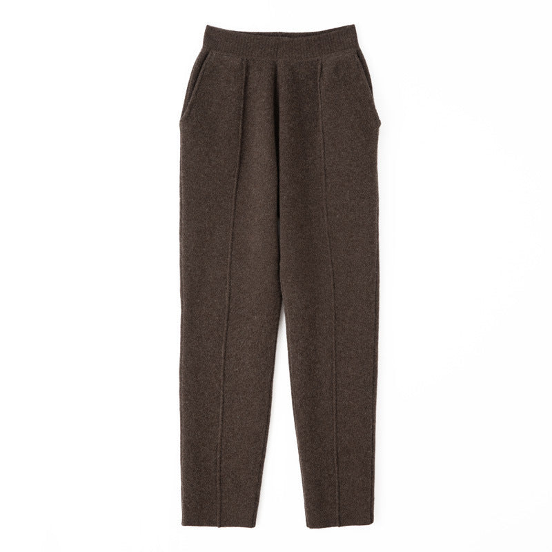 Women's knitted pants with a slim fit, elastic waistband, and crease Chichicherry