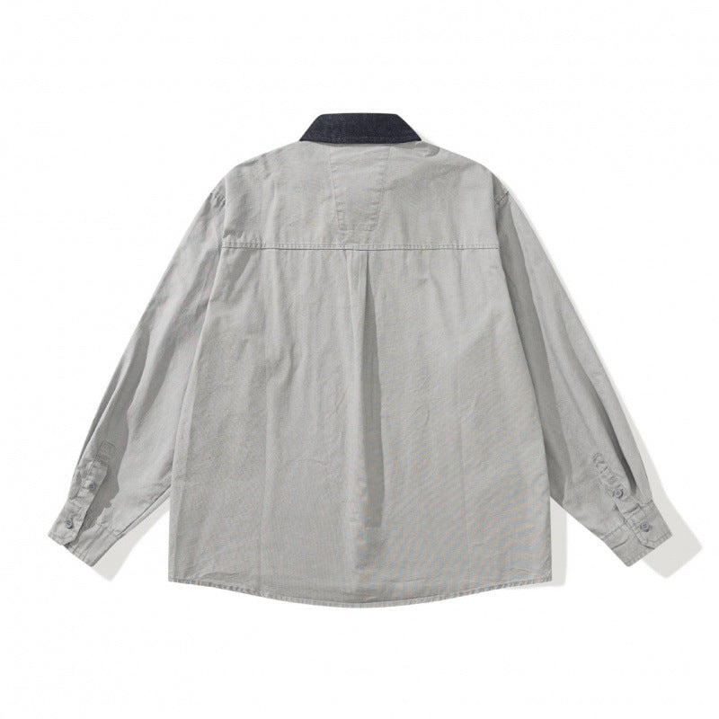 Men's Oversized Shirt Jacket with Cord Collar, Chest Pocket and Stud Detail Chichicherry