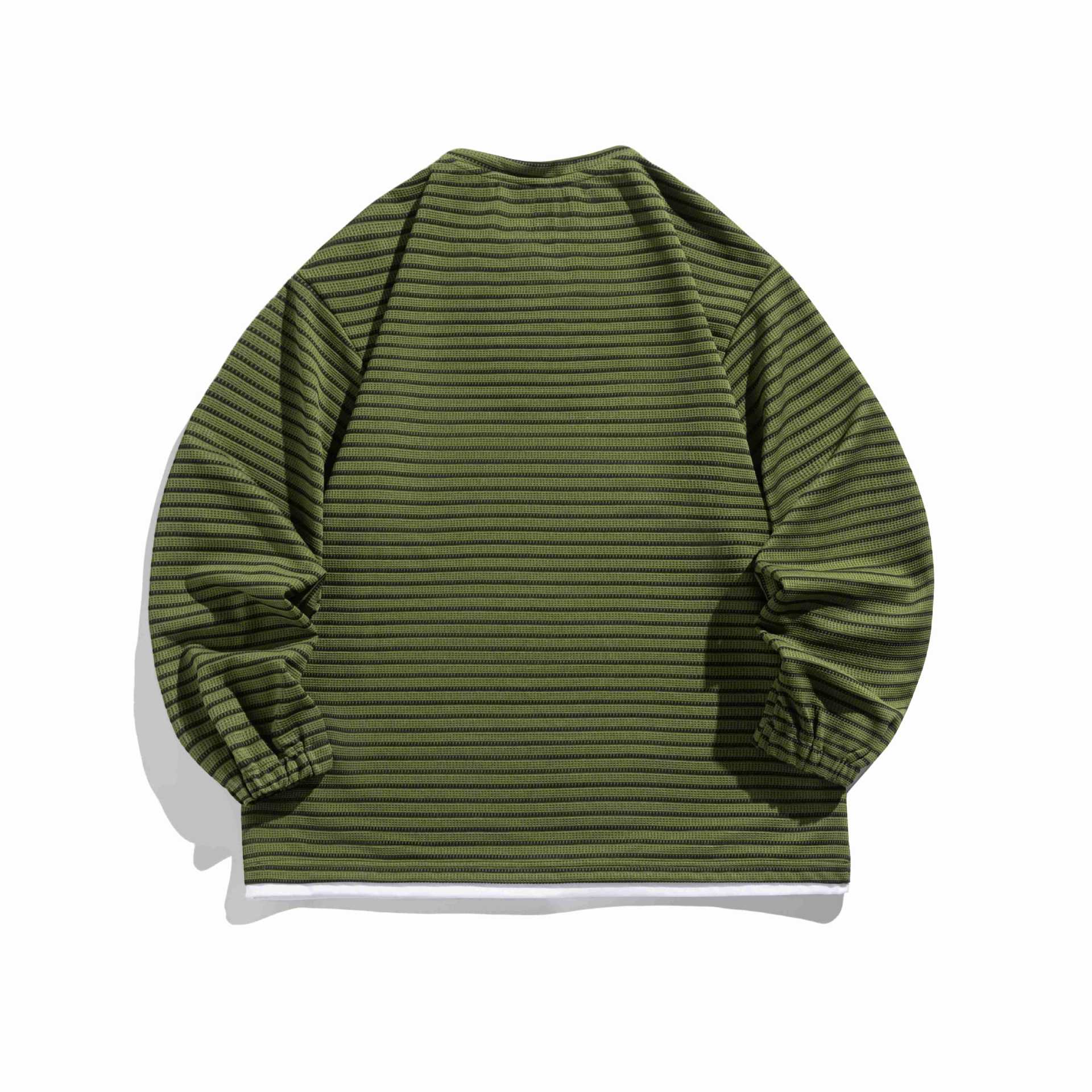 Unisex Striped Waffle Knit Pullover with Lace-up Closure and Raglan Sleeves Chichicherry