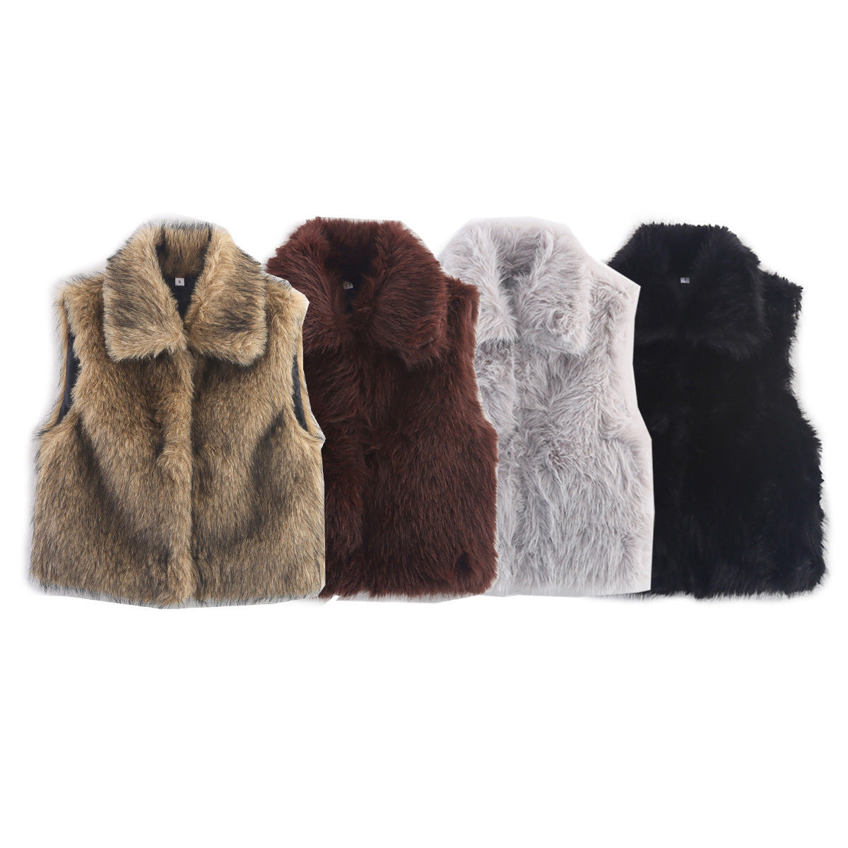 Women's Sleeveless Faux Fur Vest with Wide Shawl Collar Chichicherry