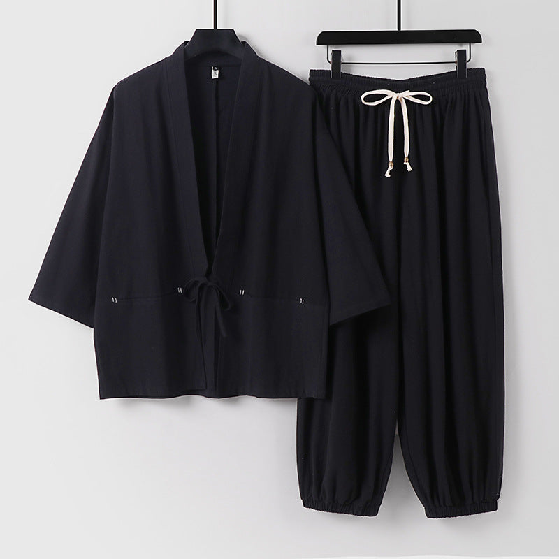 Unisex Lockeres Kimono Loungewear Set made of breathable cotton blend with drawstring waist and gathered ankles Chichicherry