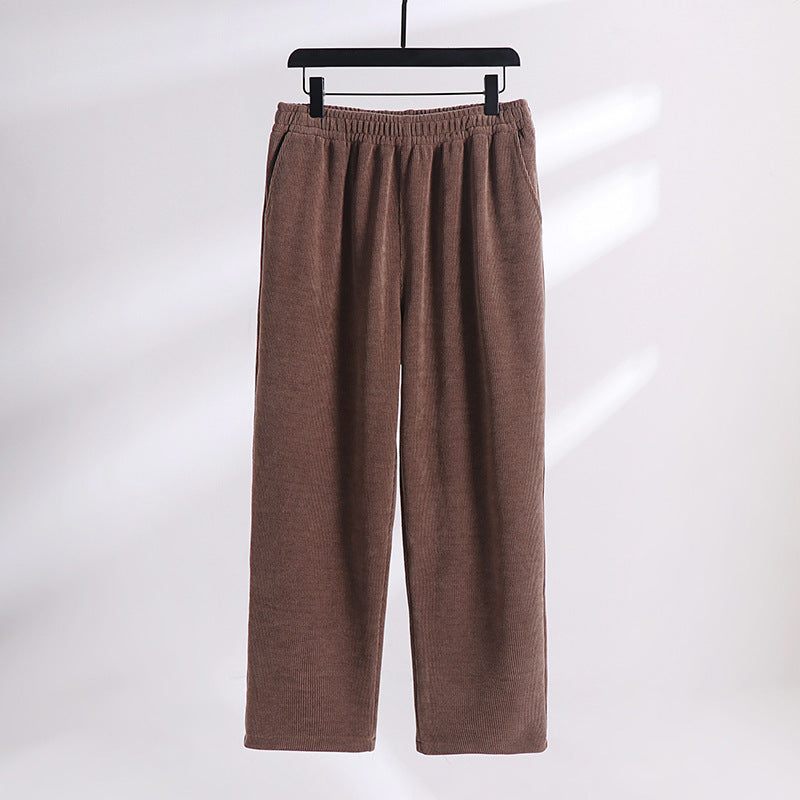Women's Wide Corduroy Trousers with Elastic Waistband, Side Pockets and Straight Leg Chichicherry