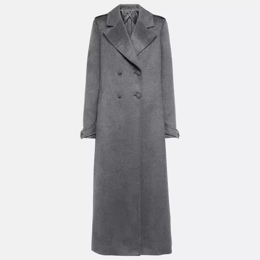 Women's Floor-Length Double-Breasted Coat in Vintage Tailoring with Wide Shawl Collar Chichicherry