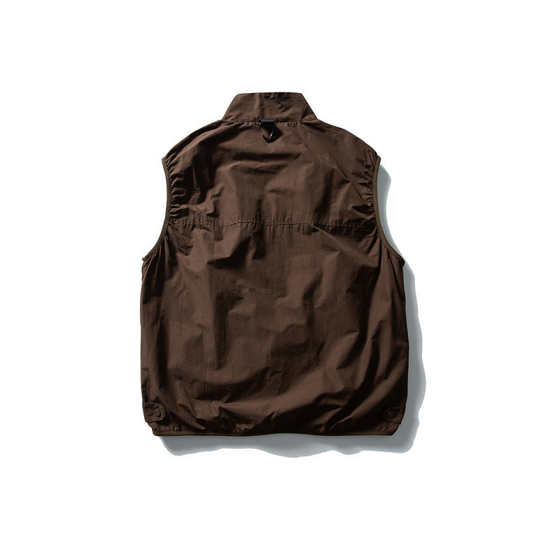Men's Technical Utility Vest with High Stand Collar, Half Zipper and Weather-Resistant Pockets Chichicherry