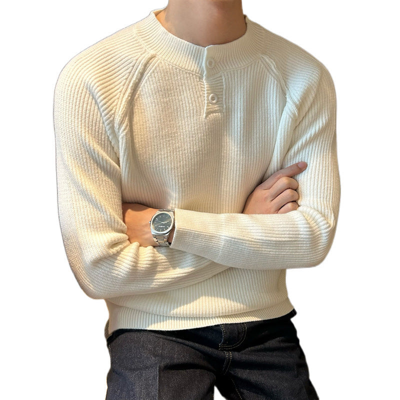 Herren Feinstrick-Henley-Pullover mit Raglanärmeln und feiner Rippstruktur Chichicherry