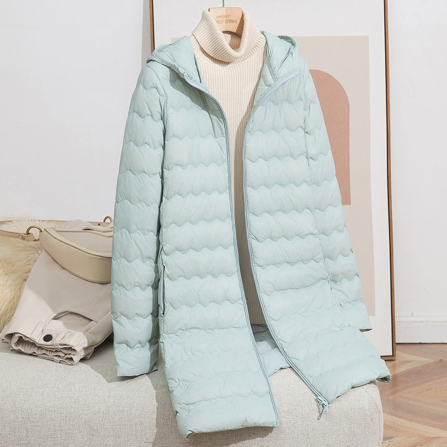 Women's Light Quilted Coat with Hood and Wavy Quilting Chichicherry