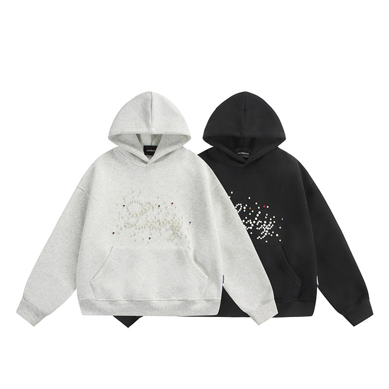 Unisex Oversize Hoodie with Pearl and Rhinestone Application Chichicherry
