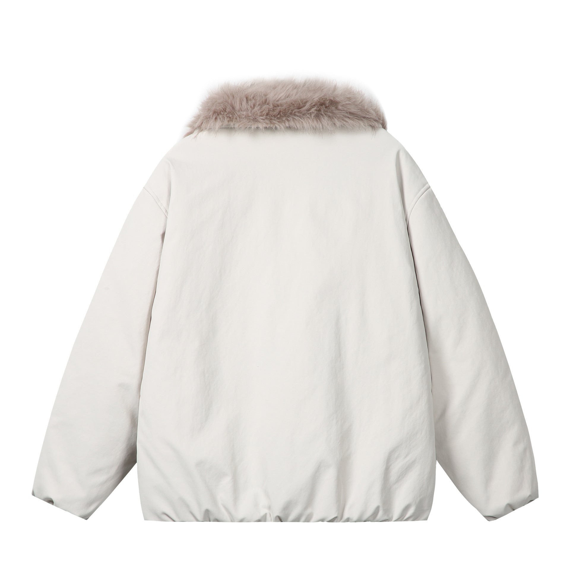 Women's short jacket in boxy cut with voluminous faux fur collar and two-way zipper Chichicherry