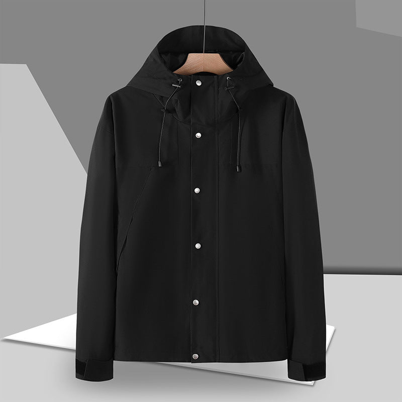 Men's Water-Repellent Hooded Field Jacket with Snap Button Front and Adjustable Velcro Cuffs Chichicherry