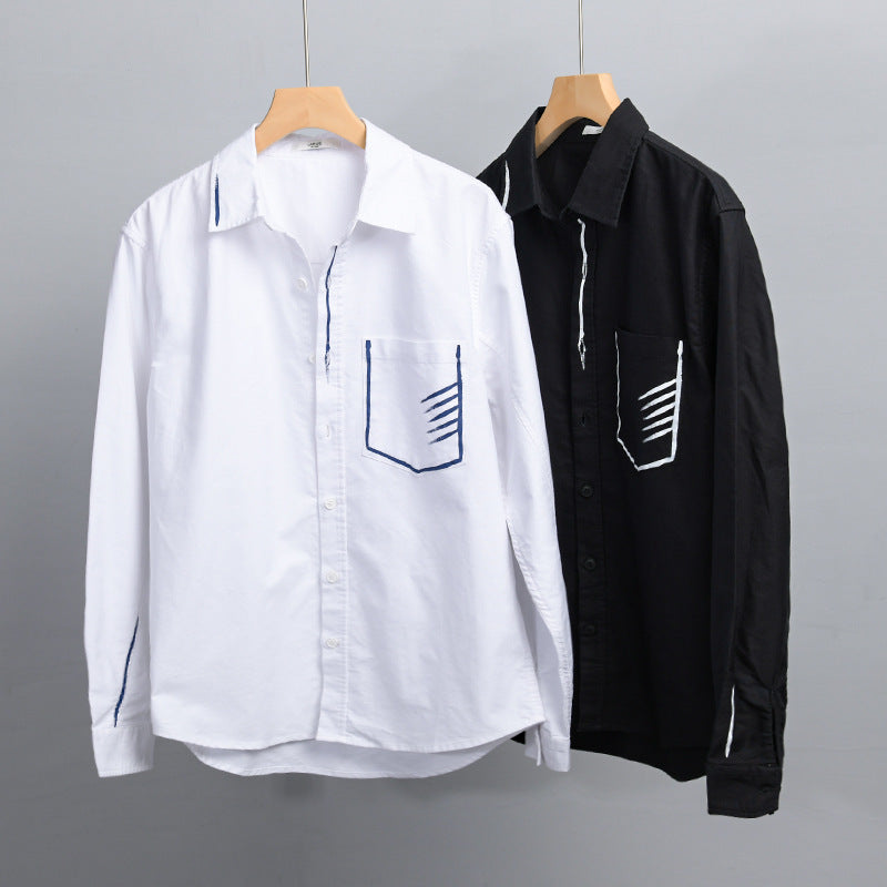 Men's Lightweight Cotton Overshirt with Contrast Stitching and Patch Chest Pocket Chichicherry