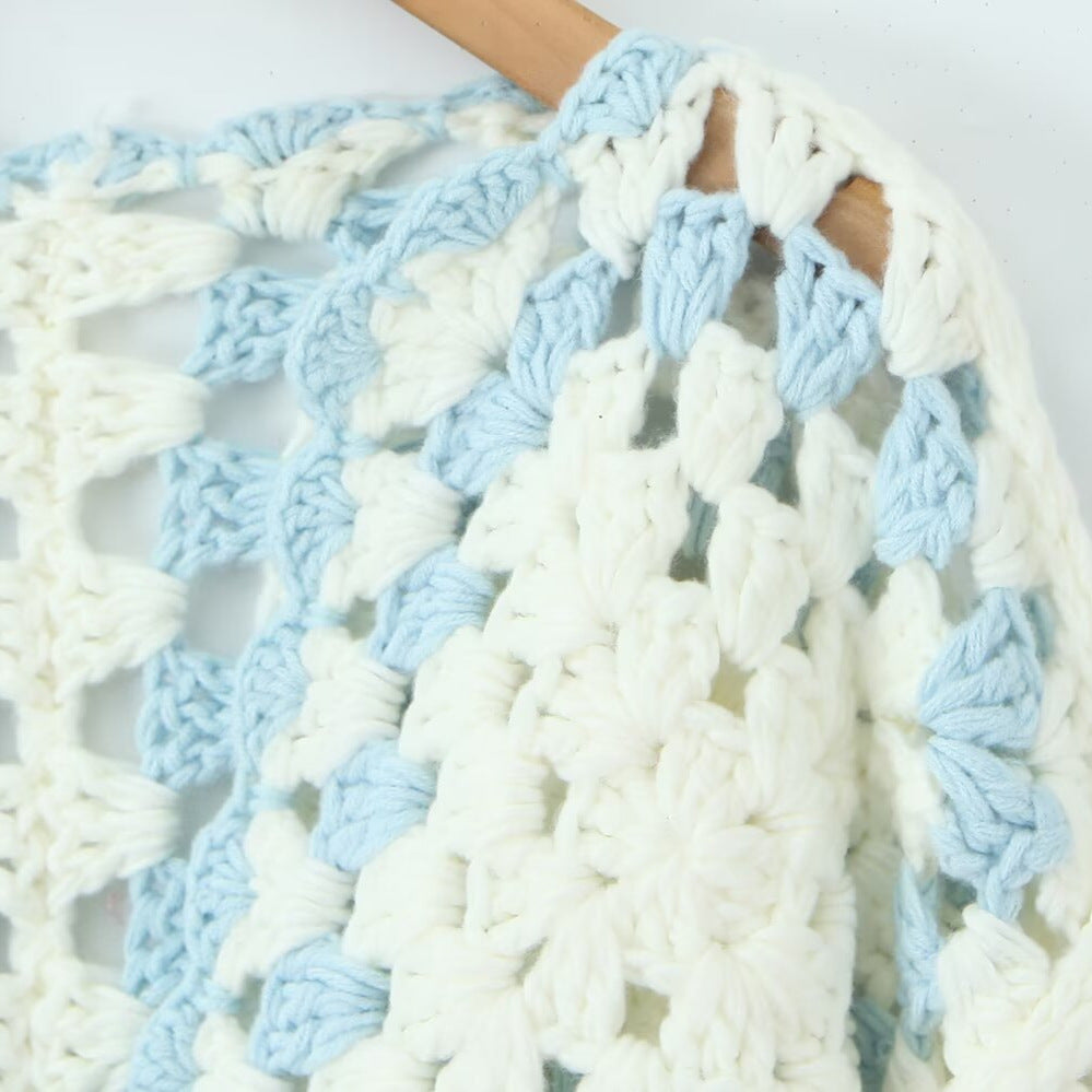 Women Crocheted Granny-Square Cardigan with Wide Sleeves and Ties Chichicherry
