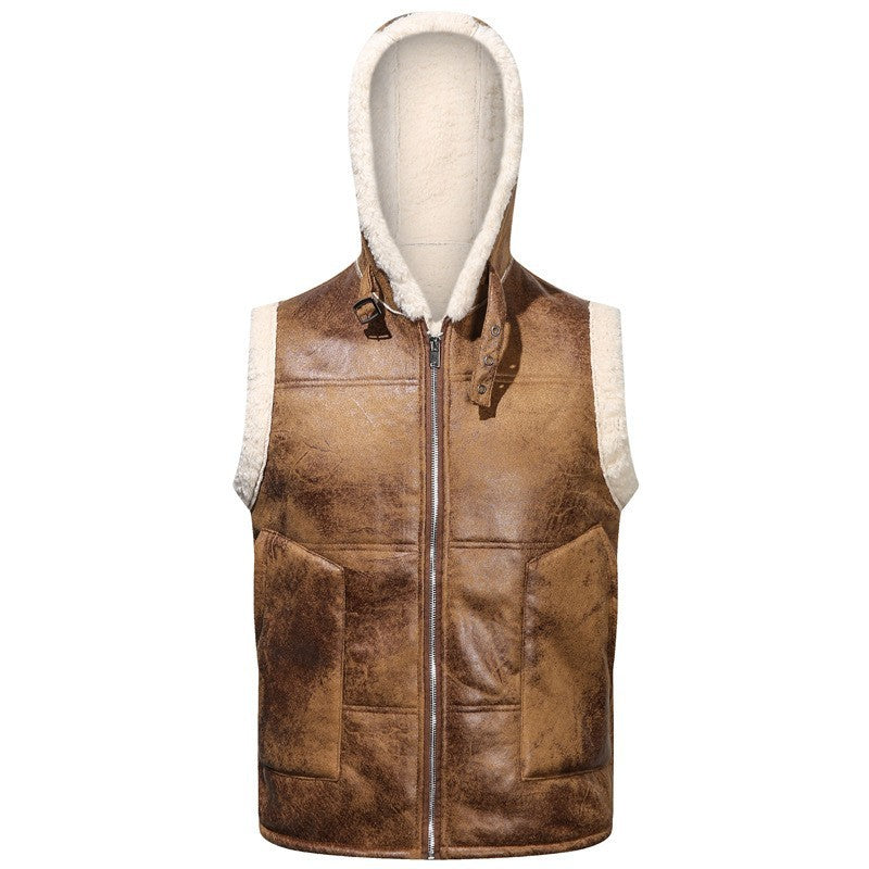 Men's sleeveless teddy-lined hooded vest in shearling look Chichicherry