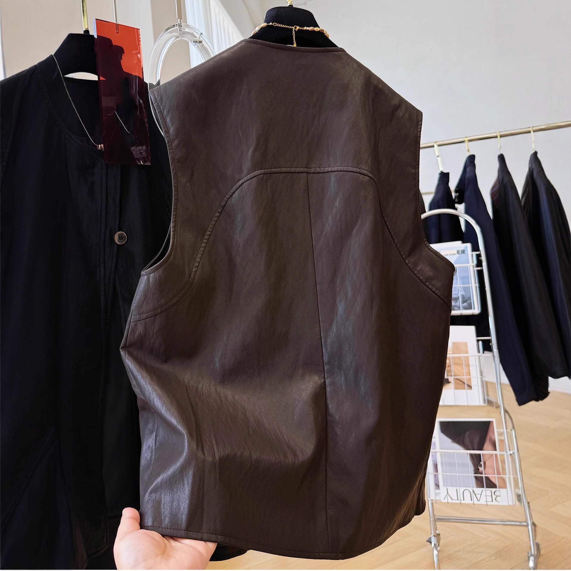 Ladies Noble Leather Waistcoat Chichicherry
