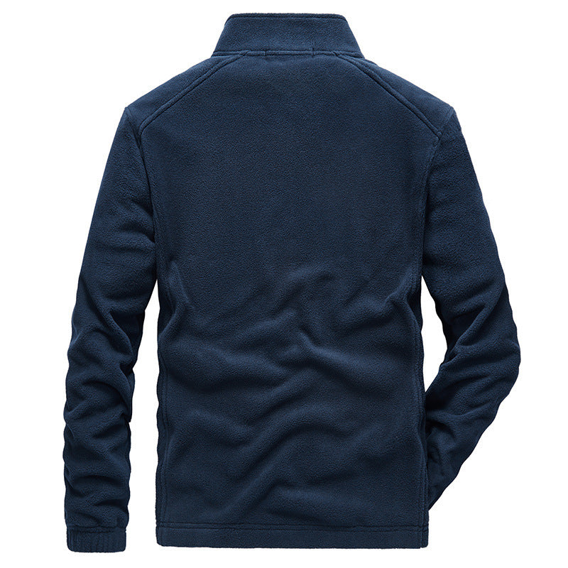 Men's micro fleece outdoor jacket with stand-up collar, full-length zipper, and zip pockets Chichicherry