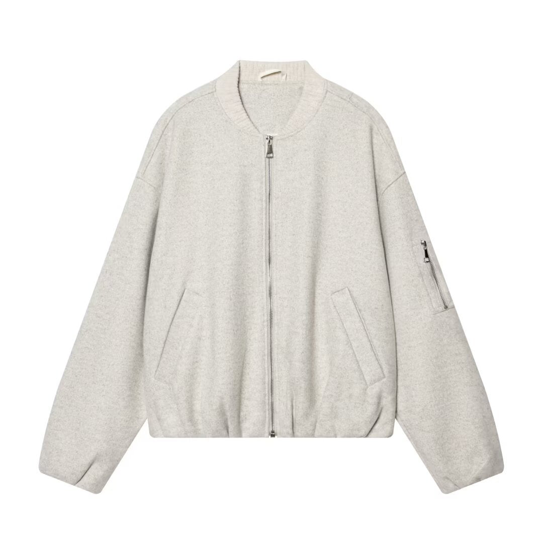 Women's Boxy Bomber Jacket made of Sweat Material with Zipper and Arm Pocket Chichicherry