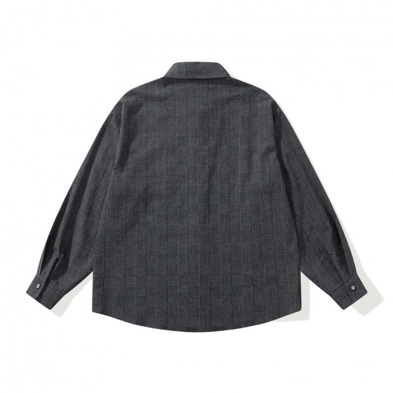 Unisex Oversize shirt made of structured wool blend with check pattern and decorative chest pocket Chichicherry