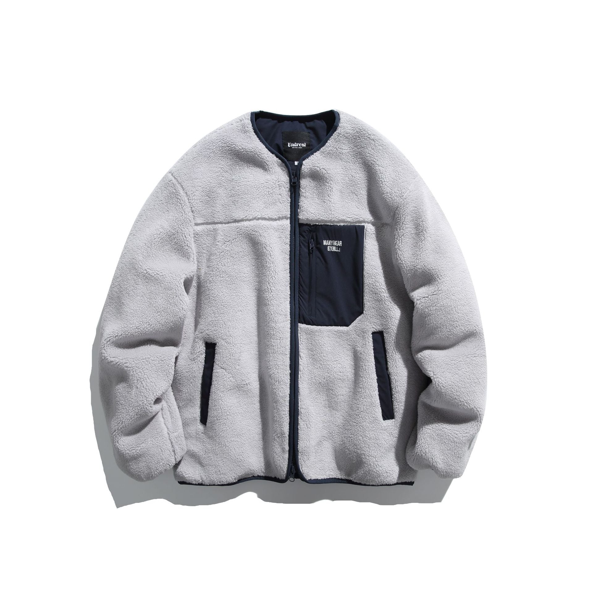 Unisex Short Cut Teddy Fleece Jacket with Nylon Chest Pocket and Full Zip Chichicherry