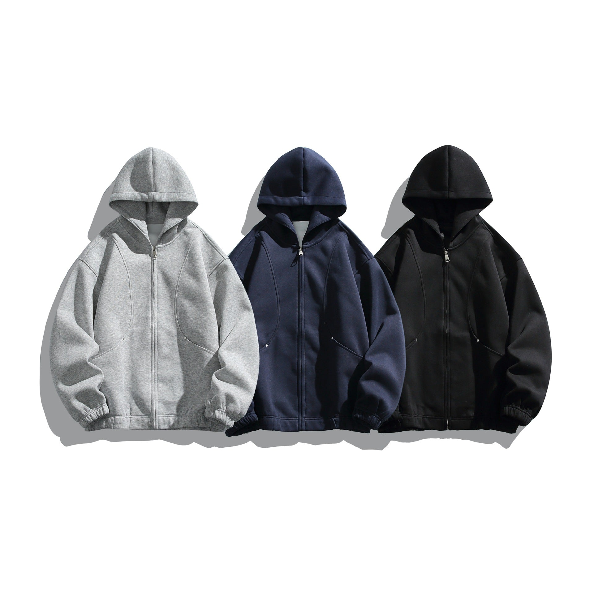 Unisex hoodie jacket with full zip, textured neoprene look and bubble pleat details Chichicherry