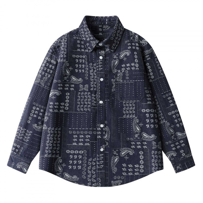 Unisex Boxy Paisley Patchwork Overshirt made of cotton blend with shirt collar and patch breast pocket Chichicherry