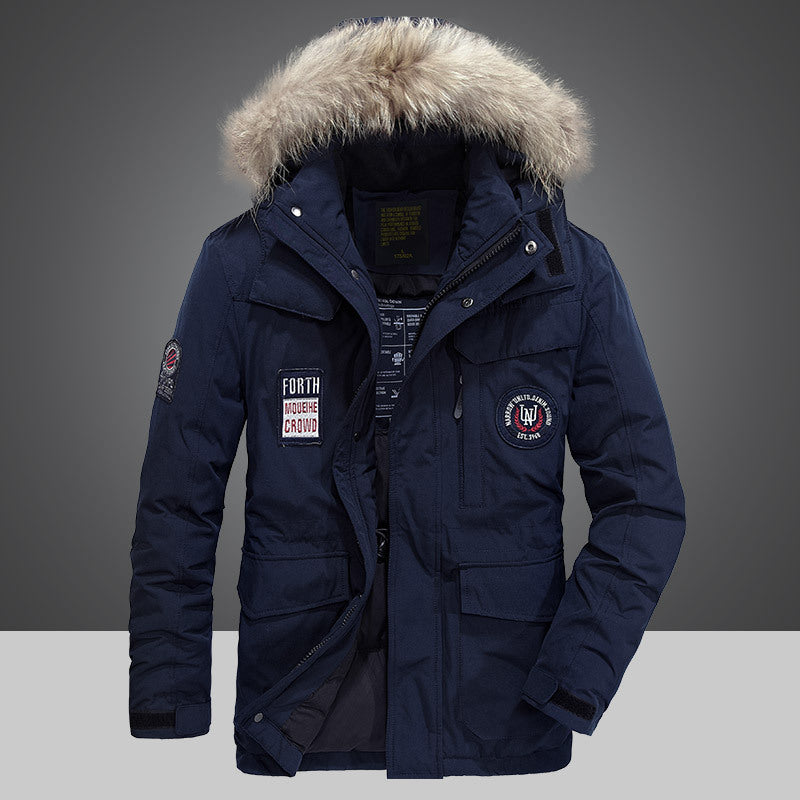 Men's thermal parka with hood and faux fur trim, water-repellent and multifunctional Chichicherry