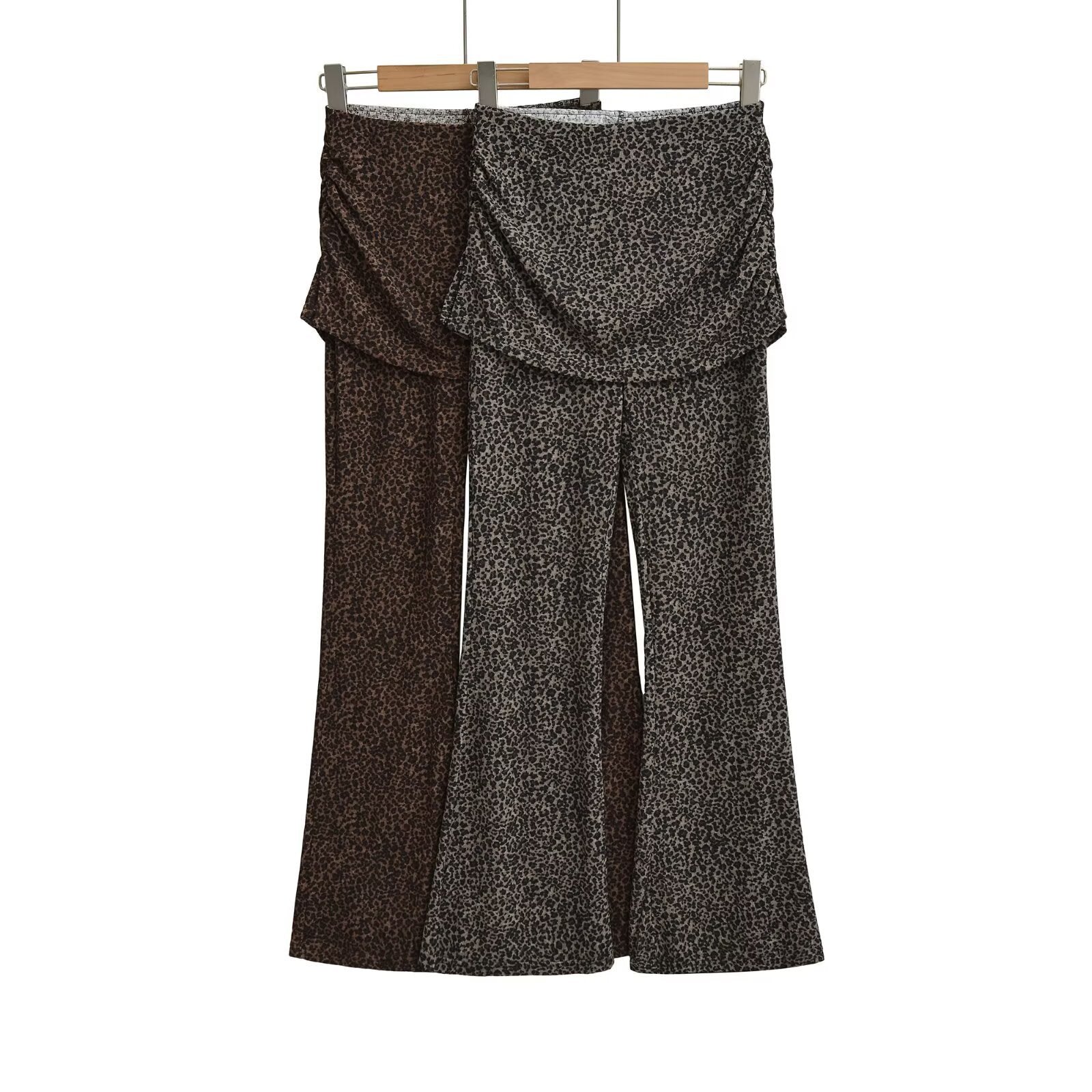 Women's High-Waist Flared Trousers with Ruffled Hip Skirt and Flared Leg Chichicherry